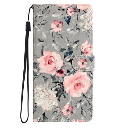 For iPhone 16 3D Pattern Leather Phone Case(Gray Base Flower) - iPhone 16 Cases by buy2fix | Online Shopping UK | buy2fix