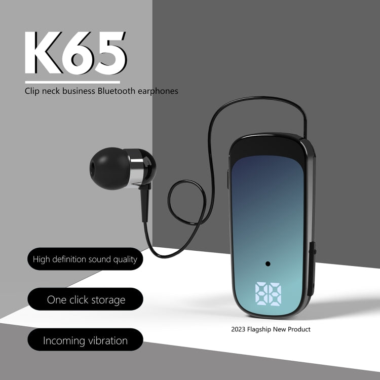 K65 Business Lavalier Retractable Cable Bluetooth Earphone(Green) - Bluetooth Earphone by buy2fix | Online Shopping UK | buy2fix