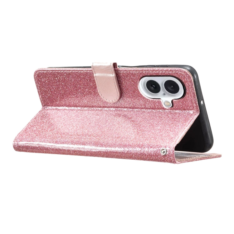 For iPhone 16 Glitter Powder Flip Leather Phone Case(Rose Gold) - iPhone 16 Cases by buy2fix | Online Shopping UK | buy2fix