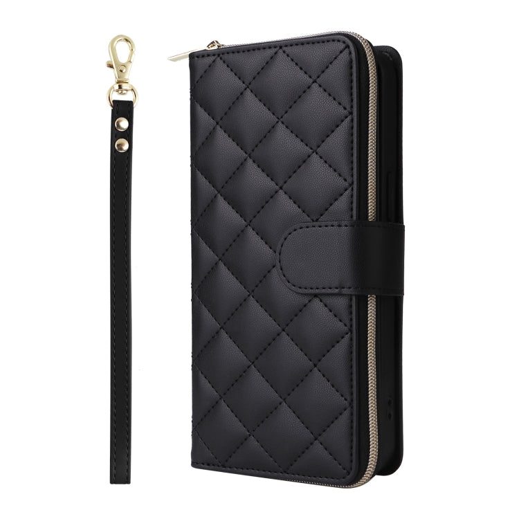 For iPhone 16 Pro Max Crossbody Rhombic Zipper Tower Buckle Leather Phone Case with Lanyard(Black) - iPhone 16 Pro Max Cases by buy2fix | Online Shopping UK | buy2fix