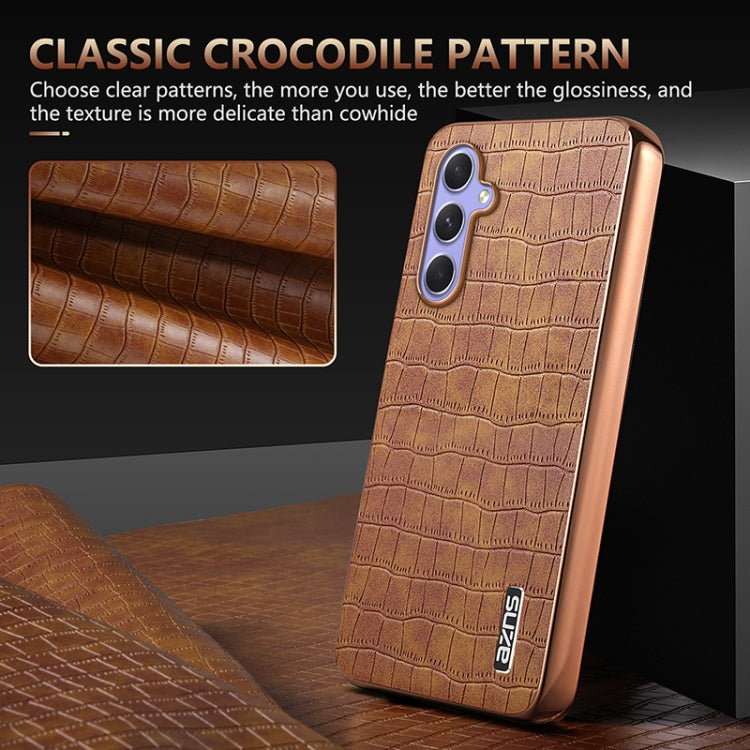 For Samsung Galaxy S23 FE 5G AZNS Electroplated Frame Crocodile Texture Full Coverage Phone Case(Brown) - Galaxy S23 FE 5G Cases by AZNS | Online Shopping UK | buy2fix