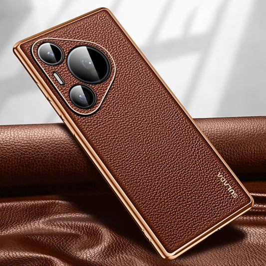 For Huawei Pura 70 Pro SULADA TPU + Litchi Texture Leather Phone Case(Brown) - Huawei Cases by SULADA | Online Shopping UK | buy2fix