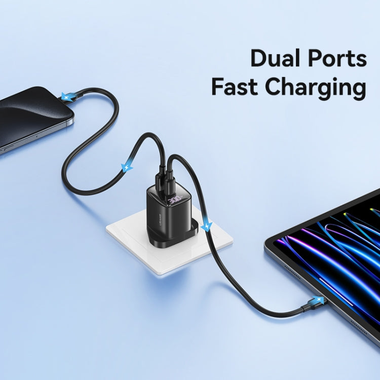 USAMS CC231 30W USB+USB-C / Type-C Dual Port GaN Digital Display Charger, Specifications: UK Plug(White) - USB Charger by USAMS | Online Shopping UK | buy2fix