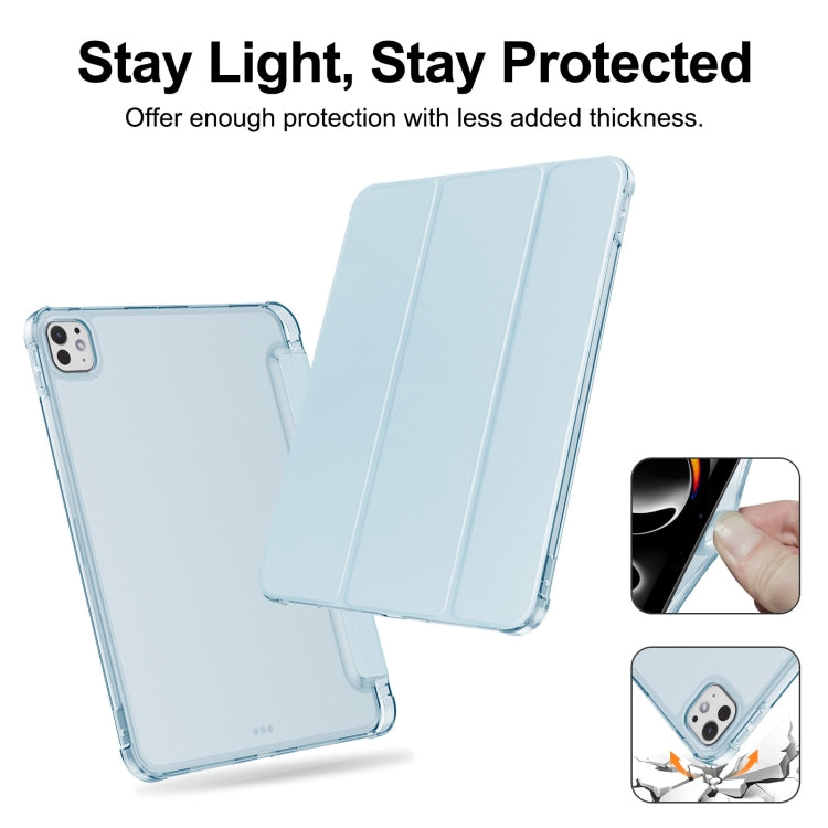 For iPad Pro 11 2024 Tri-fold Holder TPU Cover Frosted Leather Smart Tablet Case withh Pen Slot(Sky Blue) - iPad Pro 11 2024 Cases by buy2fix | Online Shopping UK | buy2fix