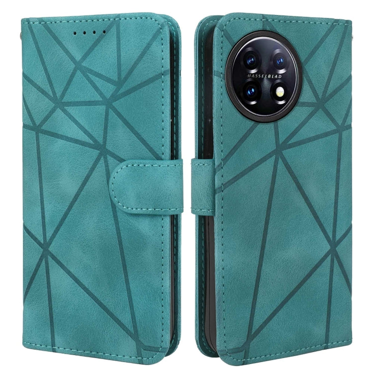 For OnePlus 11 Skin Feel Geometric Lines Leather Phone Case(Green) - OnePlus Cases by buy2fix | Online Shopping UK | buy2fix