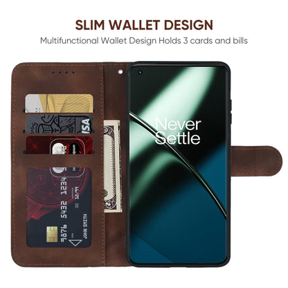 For OnePlus 11 Skin Feel Geometric Lines Leather Phone Case(Brown) - OnePlus Cases by buy2fix | Online Shopping UK | buy2fix