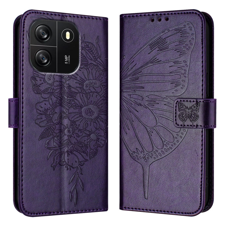 For Blackview Wave 6C Embossed Butterfly Leather Phone Case(Dark Purple) - More Brand by buy2fix | Online Shopping UK | buy2fix