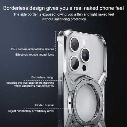 For iPhone 13 Pro Max / 14 Pro Max Aluminum Alloy Frameless 360-Degree Rotating Phone Case(Silver) - iPhone 14 Pro Max Tempered Glass by buy2fix | Online Shopping UK | buy2fix