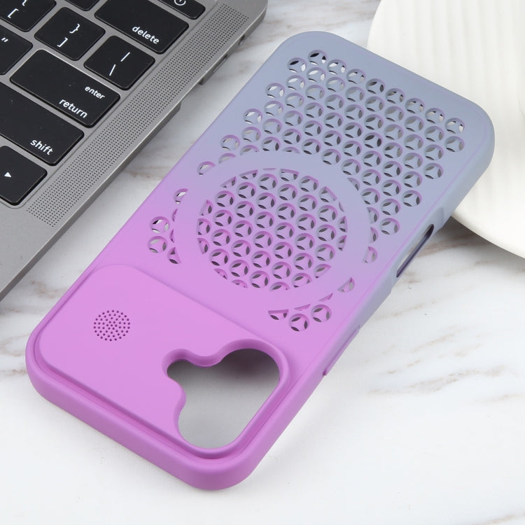 For iPhone 16 Plus Gradient Color Honeycomb Aromatherapy MagSafe Phone Case(Purple Grey) - iPhone 16 Plus Cases by buy2fix | Online Shopping UK | buy2fix