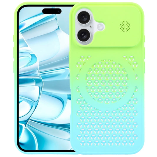 For iPhone 16 Plus Gradient Color Honeycomb Aromatherapy MagSafe Phone Case(Green Blue) - iPhone 16 Plus Cases by buy2fix | Online Shopping UK | buy2fix