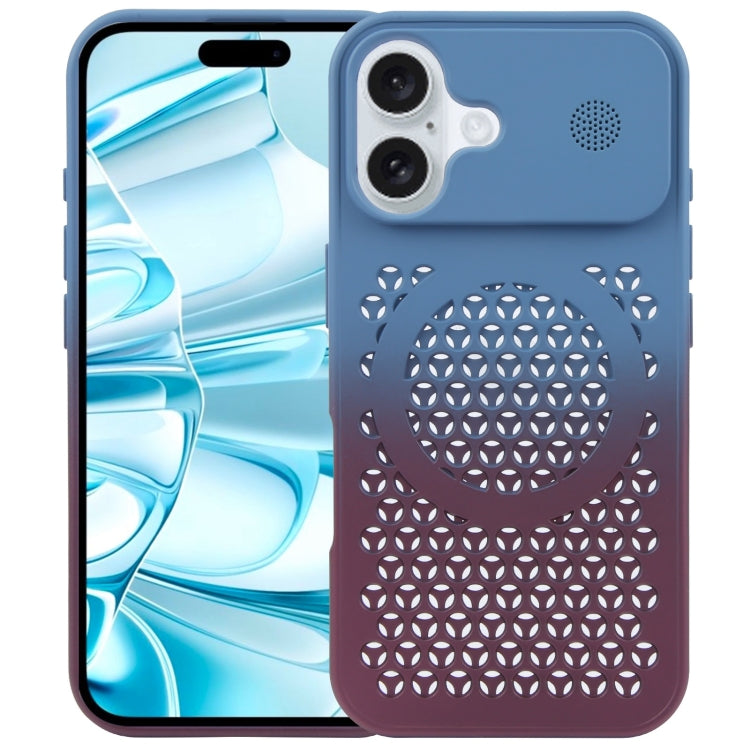 For iPhone 16 Gradient Color Honeycomb Aromatherapy MagSafe Phone Case(Blue Red) - iPhone 16 Cases by buy2fix | Online Shopping UK | buy2fix