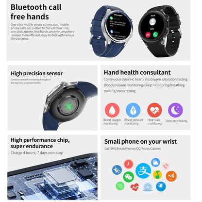 HD Watch X 1.43 inch IP68 BT5.3 Sport Smart Watch, Support Bluetooth Call / Sleep / Blood Oxygen / Heart Rate / Blood Pressure Health Monitor(Silver Steel + Blue Silicone Strap) - Smart Watches by buy2fix | Online Shopping UK | buy2fix