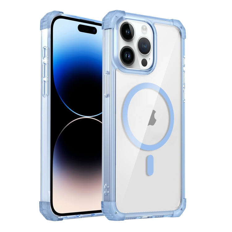 For iPhone 14 Pro Transparent MagSafe Magnetic Phone Case(Blue) - iPhone 14 Pro Cases by buy2fix | Online Shopping UK | buy2fix