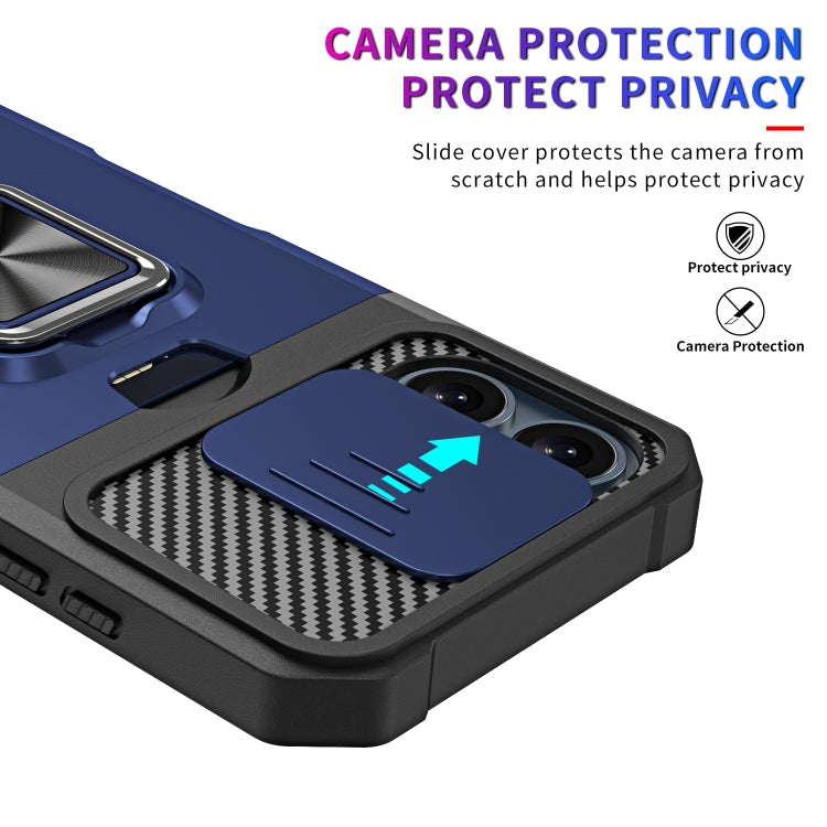 For iPhone 16 Camera Shield Card Slot PC+TPU Phone Case(Blue) - iPhone 16 Cases by buy2fix | Online Shopping UK | buy2fix