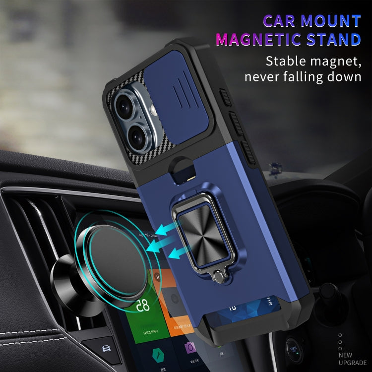 For iPhone 16 Camera Shield Card Slot PC+TPU Phone Case(Blue) - iPhone 16 Cases by buy2fix | Online Shopping UK | buy2fix