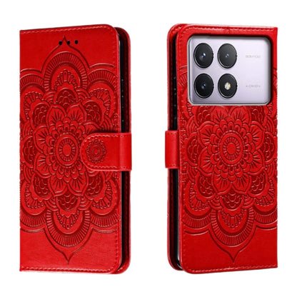 For Xiaomi Redmi K70 Sun Mandala Embossing Pattern Phone Leather Case(Red) - K70 Cases by buy2fix | Online Shopping UK | buy2fix