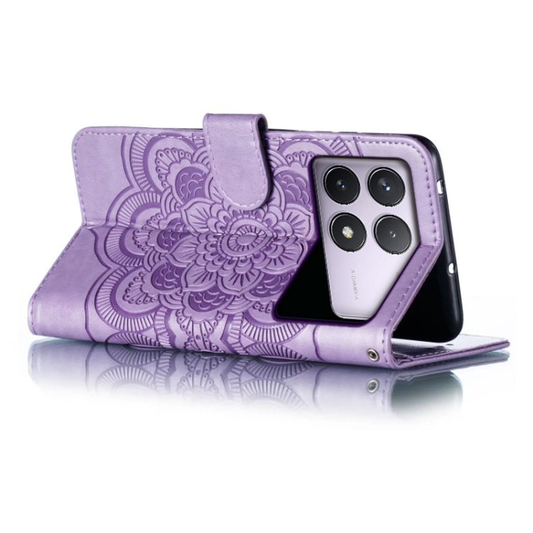 For Xiaomi Redmi K70 Sun Mandala Embossing Pattern Phone Leather Case(Purple) - K70 Cases by buy2fix | Online Shopping UK | buy2fix