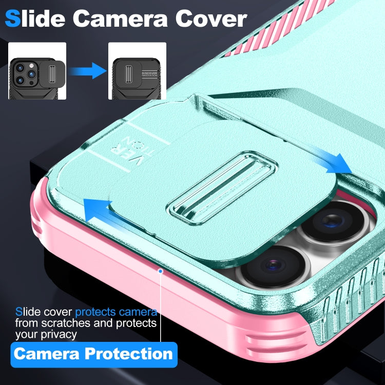 For iPhone 16 Pro Max Sliding Camshield Phone Case(Grey Green + Pink) - iPhone 16 Pro Max Cases by buy2fix | Online Shopping UK | buy2fix