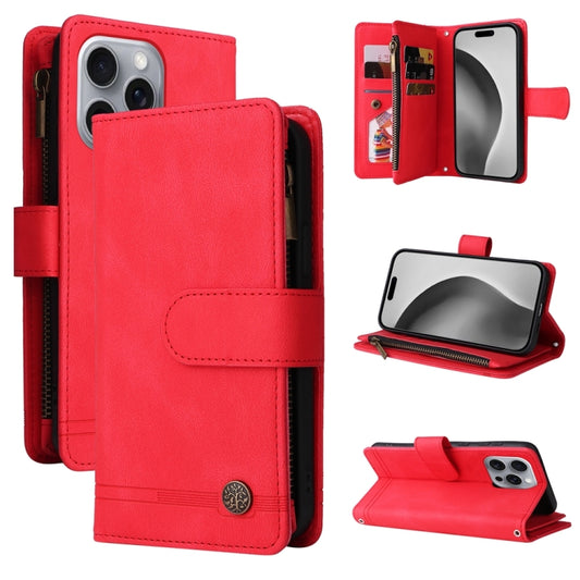 For iPhone 16 Pro Max Skin Feel Multi-Card Wallet Zipper Leather Phone Case(Red) - iPhone 16 Pro Max Cases by buy2fix | Online Shopping UK | buy2fix