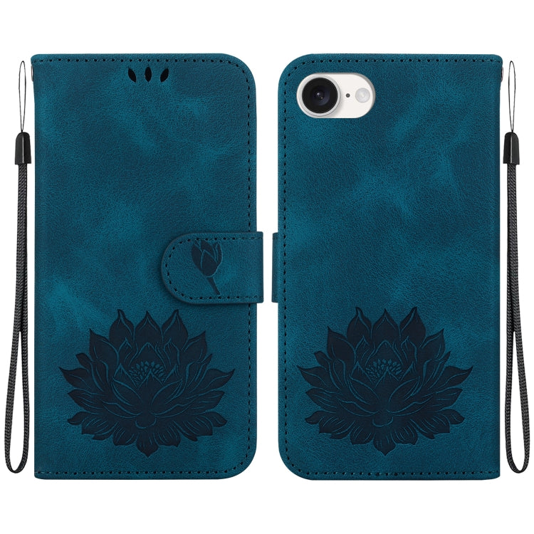 For iPhone SE 2024 Lotus Embossed Leather Phone Case(Dark Blue) - More iPhone Cases by buy2fix | Online Shopping UK | buy2fix