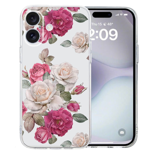 For iPhone 16 Colored Drawing Pattern Transparent TPU Phone Case(Peony) - iPhone 16 Cases by buy2fix | Online Shopping UK | buy2fix