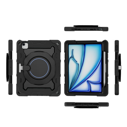 For iPad Air 11 2024 Armor Portable Rotating Ring Holder Silicone Tablet Case with Pen Slot(Black) - iPad Air 11 2024 Cases by buy2fix | Online Shopping UK | buy2fix