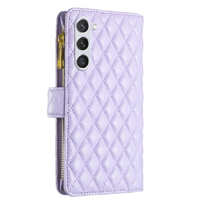 For Samsung Galaxy S25 5G Diamond Lattice Zipper Wallet Leather Flip Phone Case(Purple) - Galaxy S25 5G Cases by buy2fix | Online Shopping UK | buy2fix