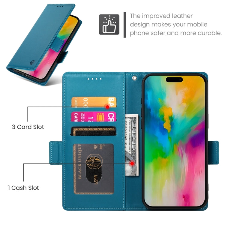 For iPhone 16 Pro Max Side Buckle Magnetic Frosted Leather Phone Case(Blue) - iPhone 16 Pro Max Cases by buy2fix | Online Shopping UK | buy2fix