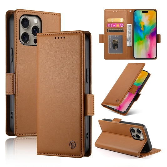 For iPhone 16 Pro Max Side Buckle Magnetic Frosted Leather Phone Case(Brown) - iPhone 16 Pro Max Cases by buy2fix | Online Shopping UK | buy2fix