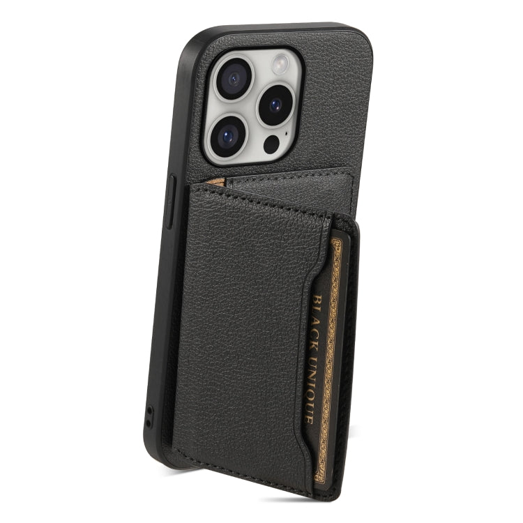 For iPhone 16 Pro Calf Texture Card Bag Design Full Coverage Phone Case(Black) - iPhone 16 Pro Cases by buy2fix | Online Shopping UK | buy2fix