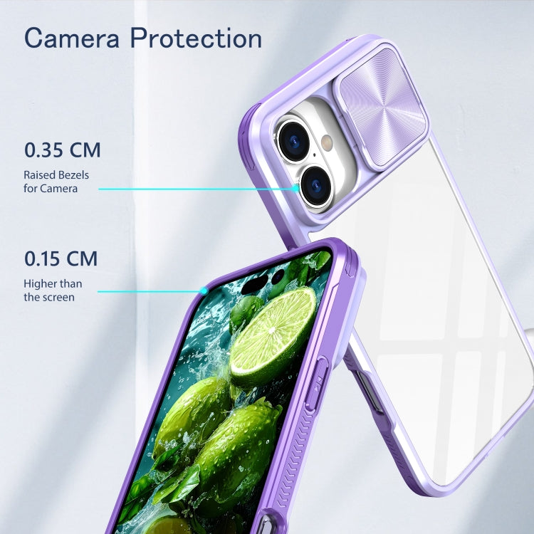 For iPhone 16 Sliding Camshield Acrylic Hybrid TPU Phone Case(Purple) - iPhone 16 Cases by buy2fix | Online Shopping UK | buy2fix