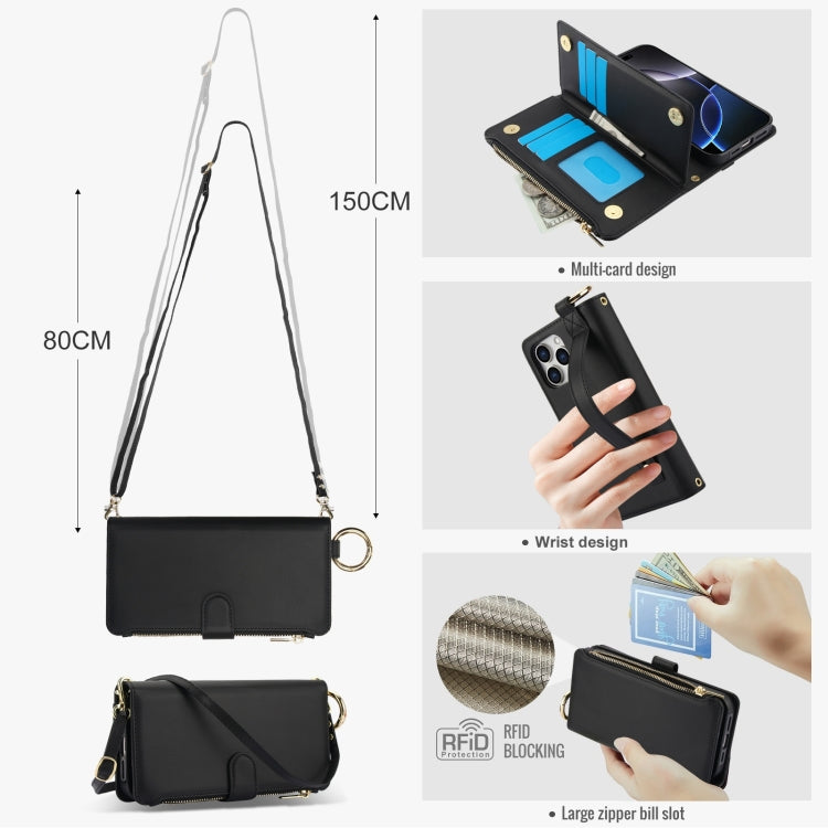 For iPhone 16 Pro Max Crossbody Ring Multifunctional Wallet Leather Phone Case(Black) - iPhone 16 Pro Max Cases by buy2fix | Online Shopping UK | buy2fix