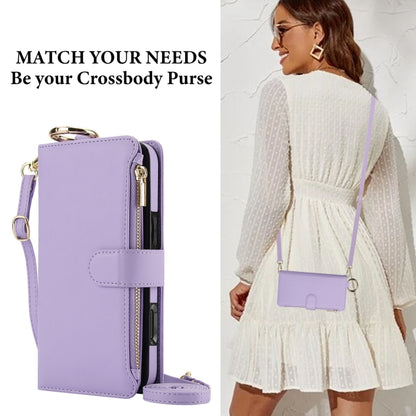 For iPhone 16 Plus Crossbody Ring Multifunctional Wallet Leather Phone Case(Purple) - iPhone 16 Plus Cases by buy2fix | Online Shopping UK | buy2fix