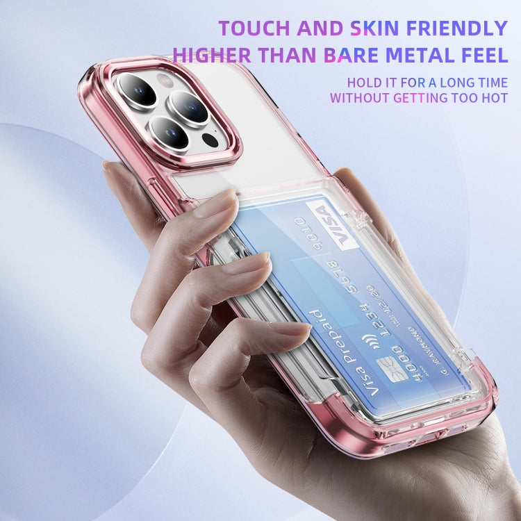 For iPhone 16 Card Holder Acrylic Hybrid TPU Phone Case(Transparent Pink) - iPhone 16 Cases by buy2fix | Online Shopping UK | buy2fix