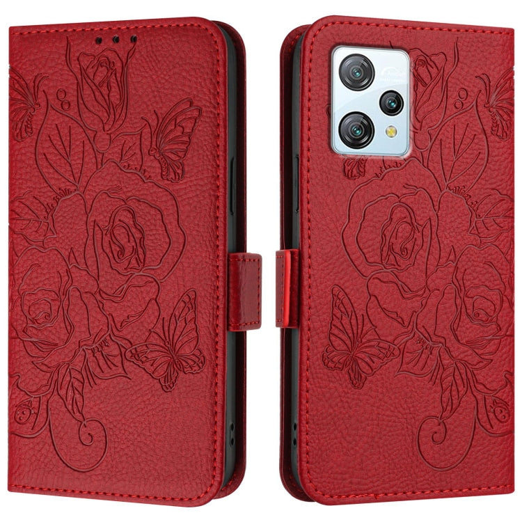 For Blackview A53 Embossed Rose RFID Anti-theft Leather Phone Case(Red) - More Brand by buy2fix | Online Shopping UK | buy2fix