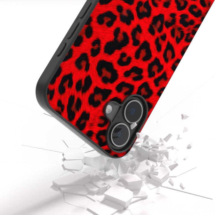 For iPhone 16 Plus Black Frame Leopard Phone Case(Red Leopard) - iPhone 16 Plus Cases by buy2fix | Online Shopping UK | buy2fix