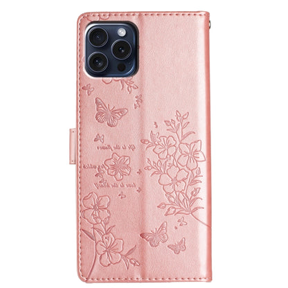 For iPhone 16 Pro Max Butterflies and Flowers Leather Phone Case(Rose Gold) - iPhone 16 Pro Max Cases by buy2fix | Online Shopping UK | buy2fix