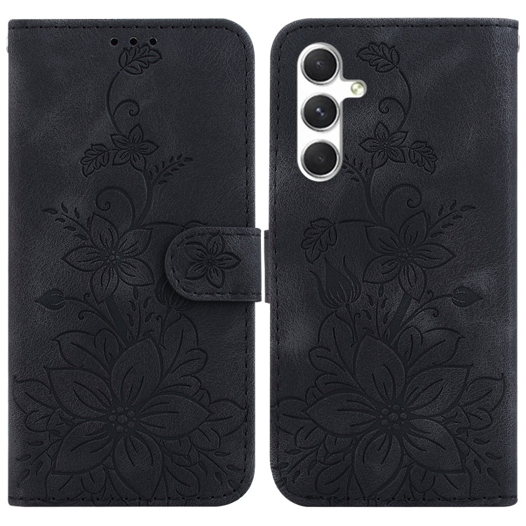 For Samsung Galaxy S25 5G Lily Embossed Leather Phone Case(Black) - Galaxy S25 5G Cases by buy2fix | Online Shopping UK | buy2fix