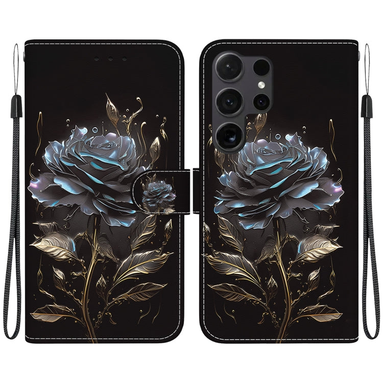 For Samsung Galaxy S25 Ultra 5G Crystal Texture Colored Drawing Leather Phone Case(Black Rose) - Galaxy S25 Ultra 5G Cases by buy2fix | Online Shopping UK | buy2fix