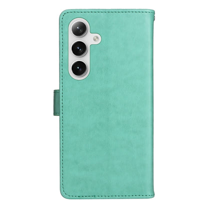 For Samsung Galaxy S25 / S24 5G Cat and Bee Embossed Flip Leather Phone Case(Green) - Galaxy S25 5G Cases by buy2fix | Online Shopping UK | buy2fix