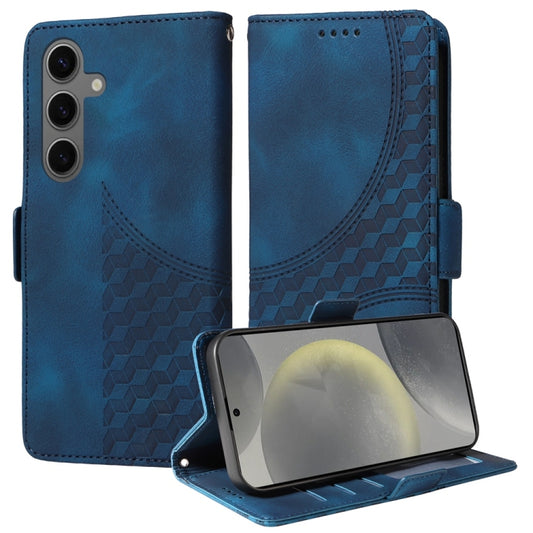 For Samsung Galaxy S25 5G Embossed Rhombus Starry Leather Phone Case(Blue) - Galaxy S25 5G Cases by buy2fix | Online Shopping UK | buy2fix