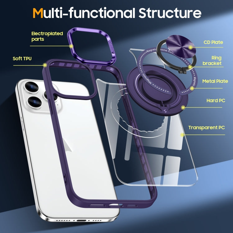 For iPhone 16 Pro Max Magnetic Rotating Ring Holder Phone Case(Dark Purple) - iPhone 16 Pro Max Cases by buy2fix | Online Shopping UK | buy2fix