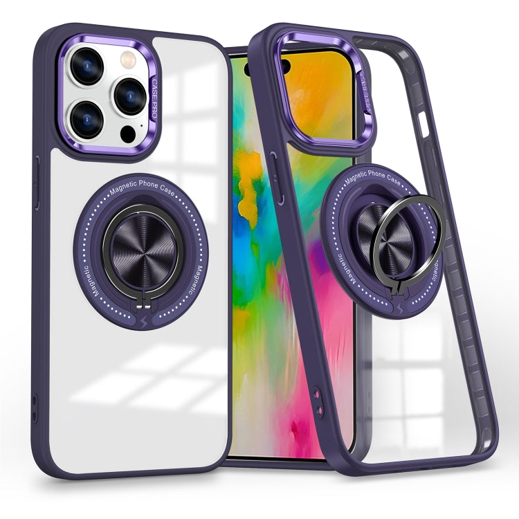 For iPhone 16 Pro Magnetic Rotating Ring Holder Phone Case(Dark Purple) - iPhone 16 Pro Cases by buy2fix | Online Shopping UK | buy2fix