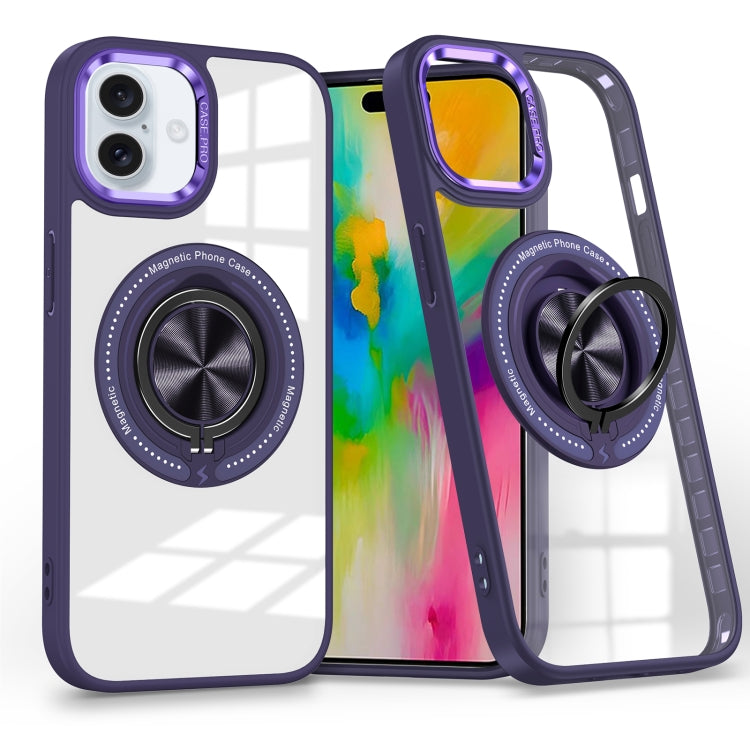 For iPhone 16 Magnetic Rotating Ring Holder Phone Case(Dark Purple) - iPhone 16 Cases by buy2fix | Online Shopping UK | buy2fix