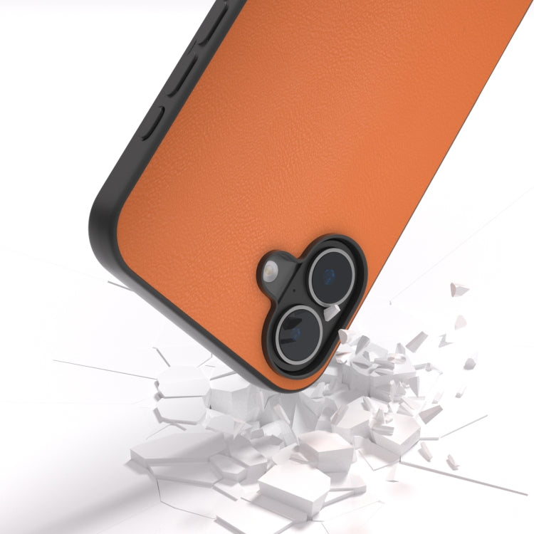 For iPhone 16 PU Leather Black Frame Full Coverage Phone Case(Orange) - iPhone 16 Cases by buy2fix | Online Shopping UK | buy2fix