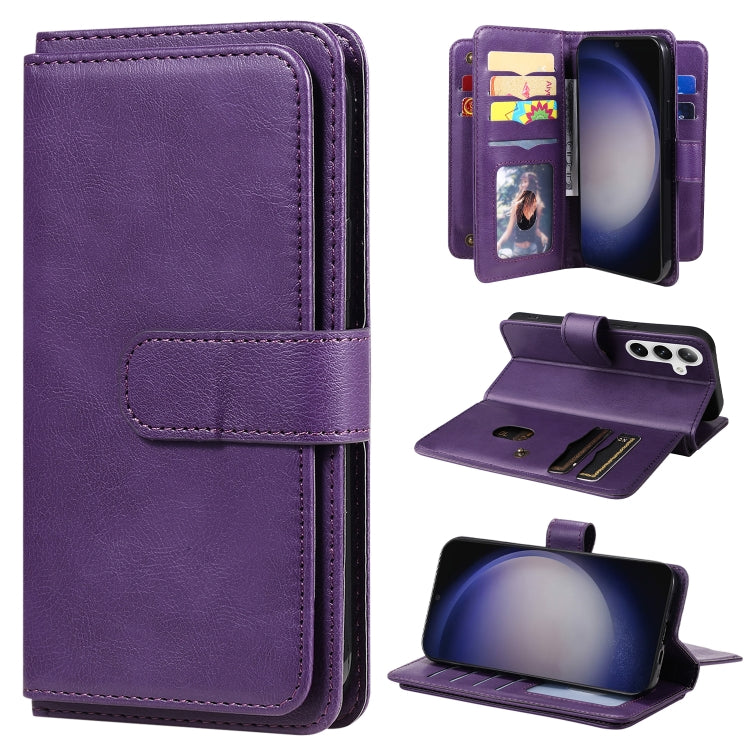 For Samsung Galaxy S25 / S24 5G Multi-Function Wallet 10 Card Slots Leather Phone Case(Violet) - Galaxy S25 5G Cases by buy2fix | Online Shopping UK | buy2fix