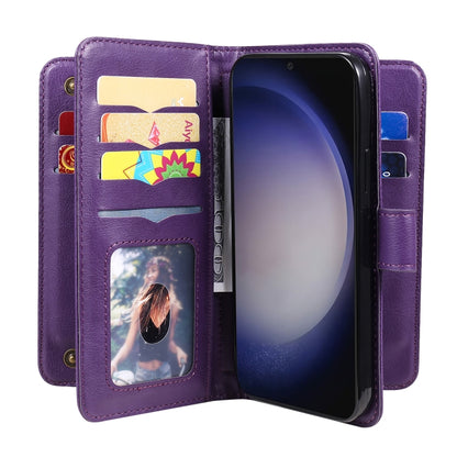 For Samsung Galaxy S25 / S24 5G Multi-Function Wallet 10 Card Slots Leather Phone Case(Violet) - Galaxy S25 5G Cases by buy2fix | Online Shopping UK | buy2fix