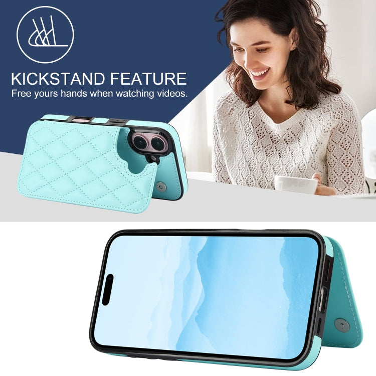 For iPhone 16 Plus Double Buckle Rhombic PU Leather Phone Case(Blue) - iPhone 16 Plus Cases by buy2fix | Online Shopping UK | buy2fix