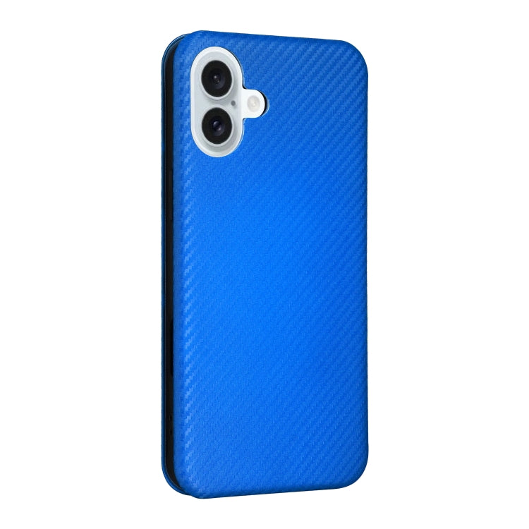 For iPhone 16 Carbon Fiber Texture Flip Leather Phone Case(Blue) - iPhone 16 Cases by buy2fix | Online Shopping UK | buy2fix