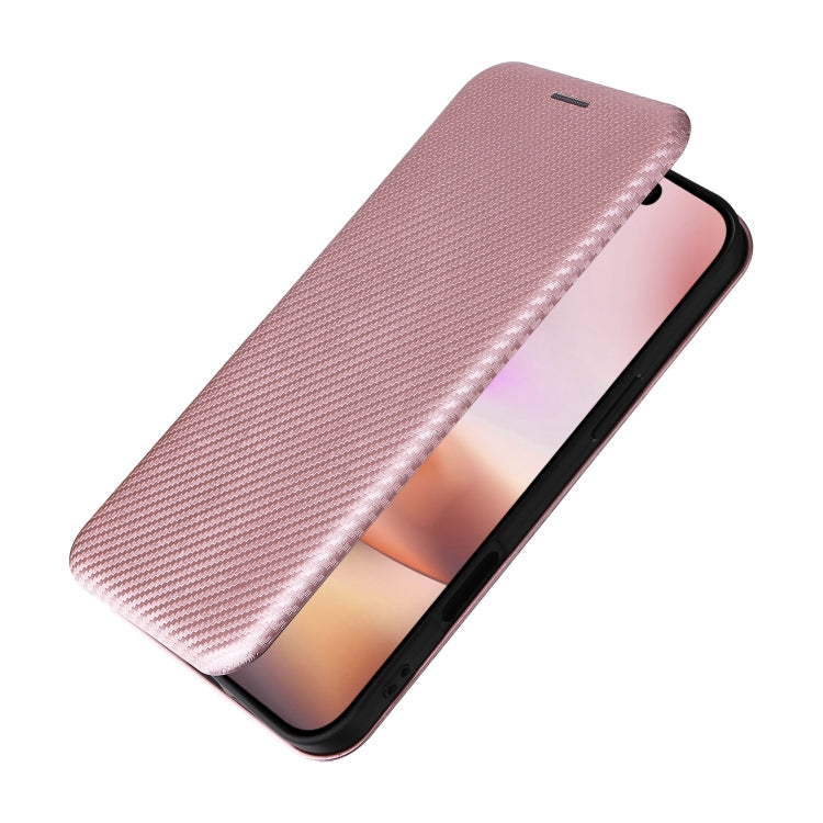 For iPhone 16 Carbon Fiber Texture Flip Leather Phone Case(Pink) - iPhone 16 Cases by buy2fix | Online Shopping UK | buy2fix